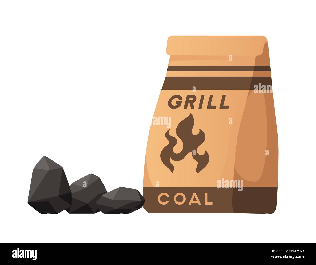 Griglia carbone nero in sacchetto di carta prodotto al dettaglio illustrazione del vettore isolato su sfondo bianco Illustrazione Vettoriale