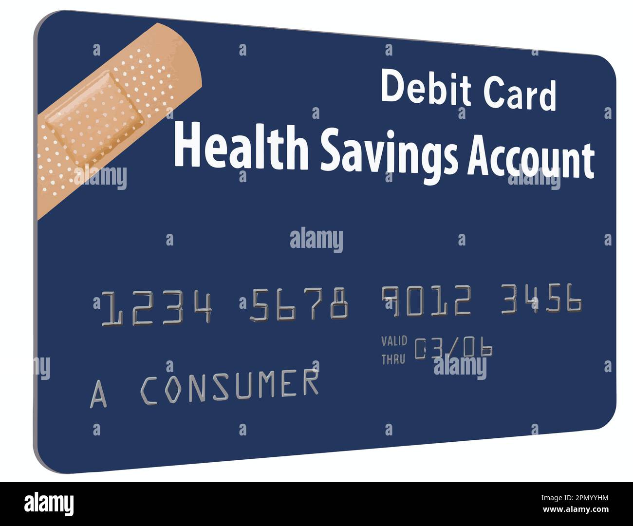 Qui è un conto di risparmio di salute, HSA, carta di debito per pagare le fatture mediche attraverso l'assicurazione medica. Questo è un vettore. Illustrazione Vettoriale