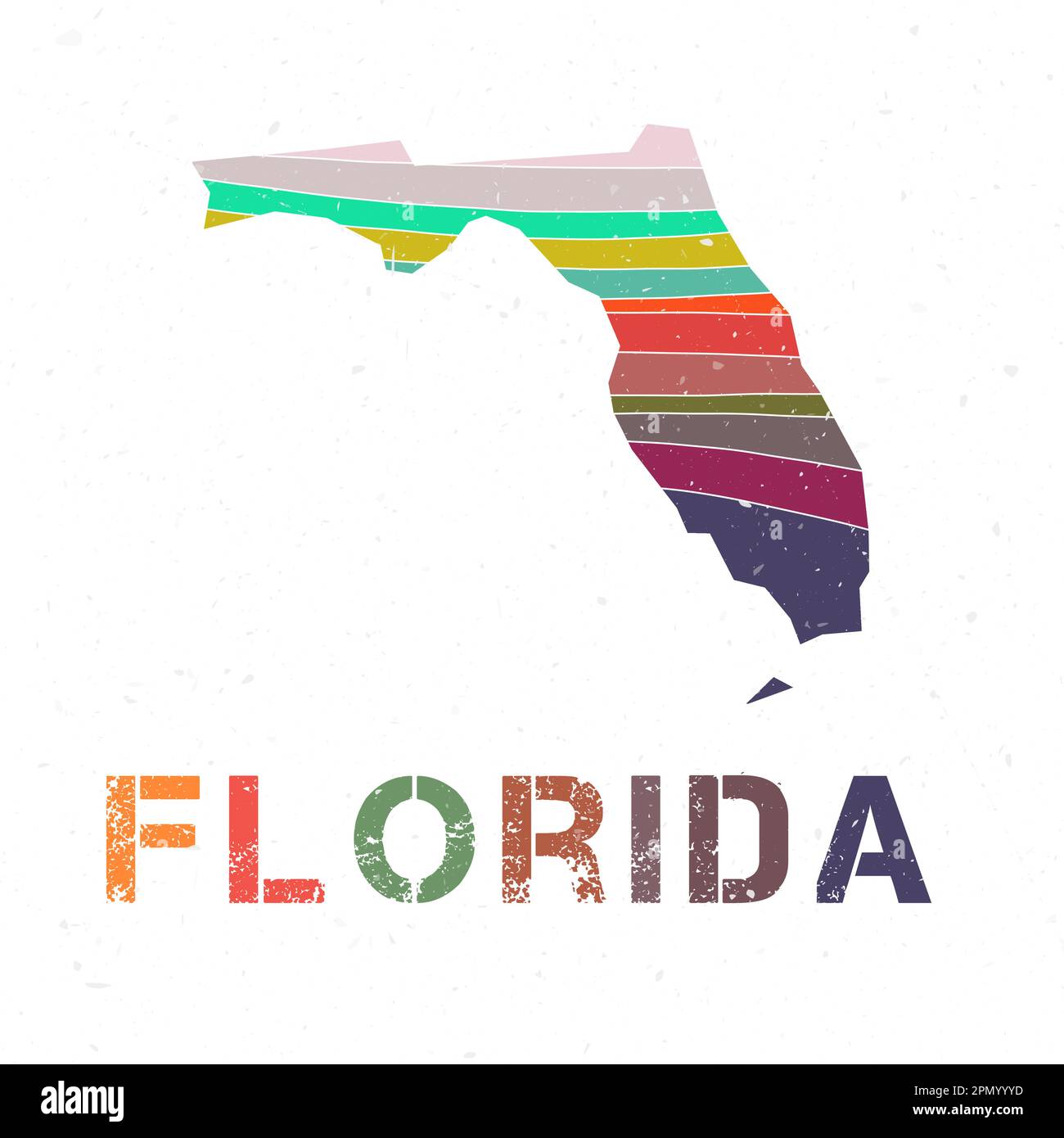Design della mappa della Florida. Forma dello stato degli Stati Uniti con splendide onde geometriche e texture grunge. Illustrazione vettoriale di classe. Illustrazione Vettoriale