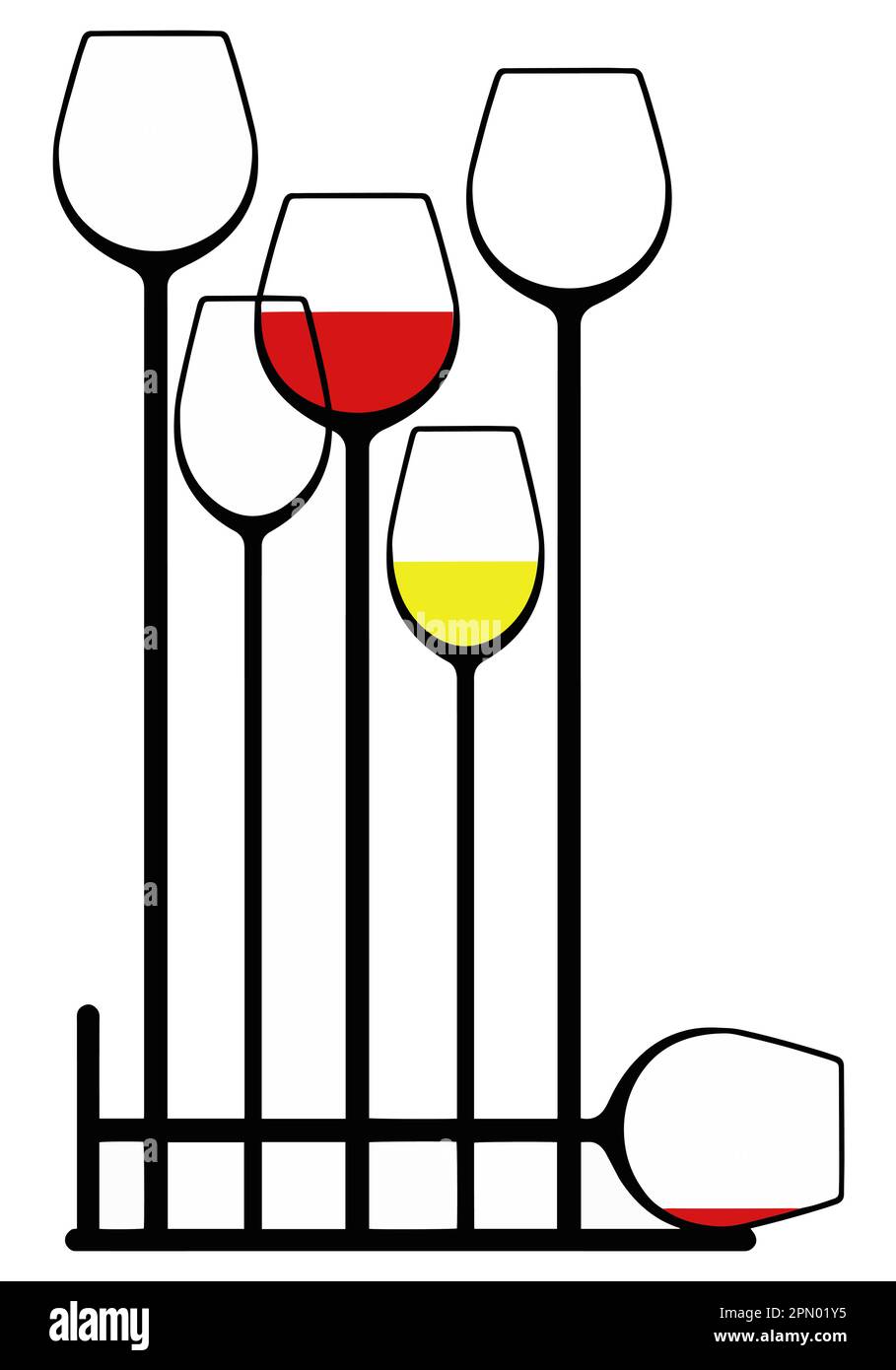 Il disegno grafico è usato per disegnare i vetri alti dello stemware che contengono il vino in un'illustrazione vettoriale. Illustrazione Vettoriale