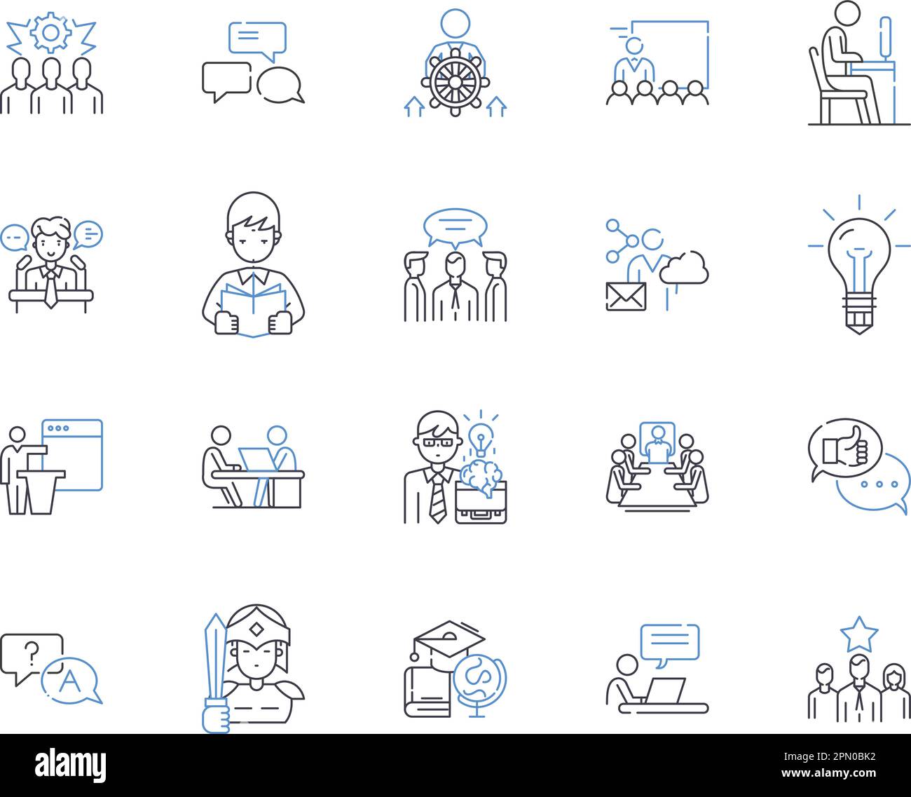 Empoyee flusso di lavoro delineare la raccolta di icone. Dipendente, flusso di lavoro, gestione, processo, automazione, Sistema, vettore temporale e set di concetti di illustrazione. Lavoro Illustrazione Vettoriale