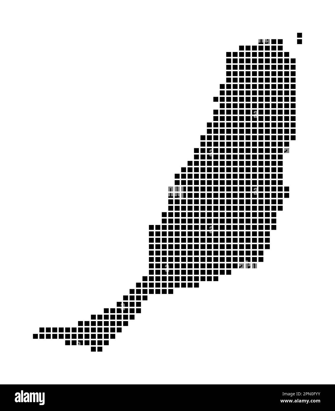 Mappa di Fuerteventura. Mappa di Fuerteventura in stile punteggiato. Bordi dell'isola riempiti di rettangoli per il vostro disegno. Illustrazione vettoriale. Illustrazione Vettoriale