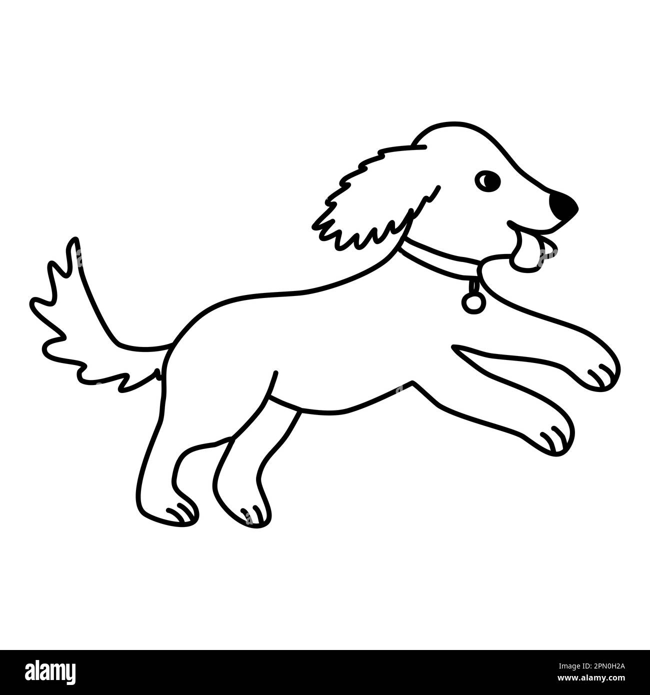 Cute running cucciolo cane, doodle stile piatto vettore contorno illustrazione per bambini libro da colorare Illustrazione Vettoriale