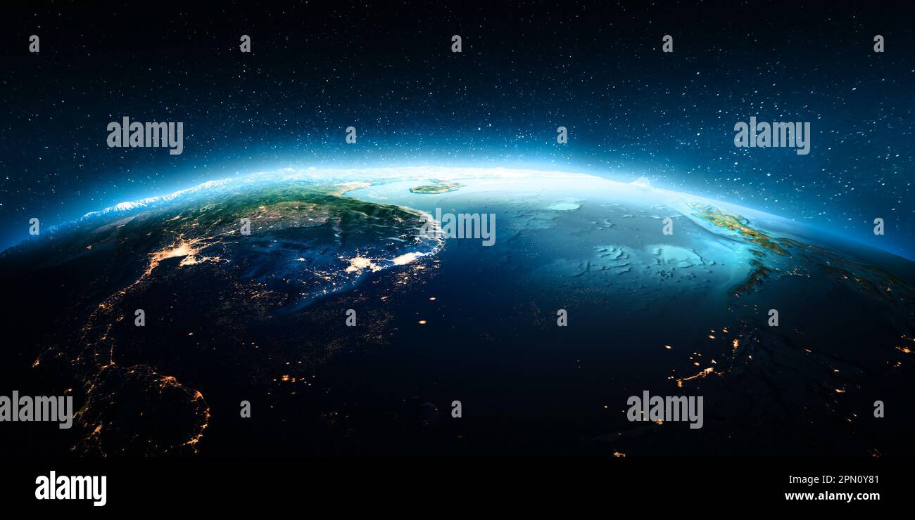 Luci della città del sud-est asiatico. Elementi di questa immagine forniti dalla NASA. rendering 3d Foto Stock