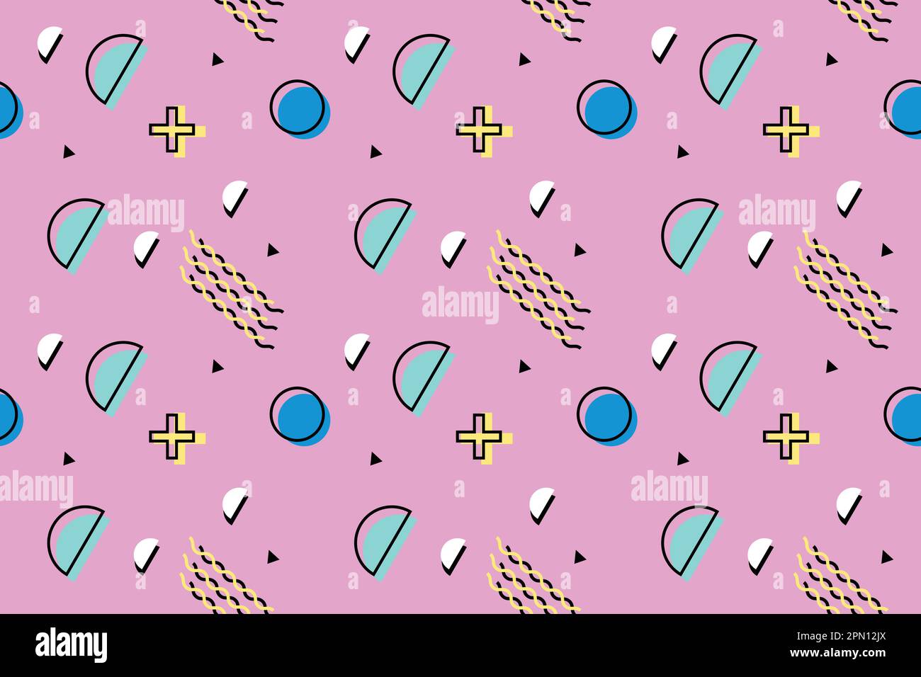 Stile retrò Memphis 80s 90s ispirato moda astratto sfondo . punti e virgola, cerchi e linee. Design pronto per tessuti, carta da imballaggio e carta da parati . Illustrazione vettoriale Illustrazione Vettoriale