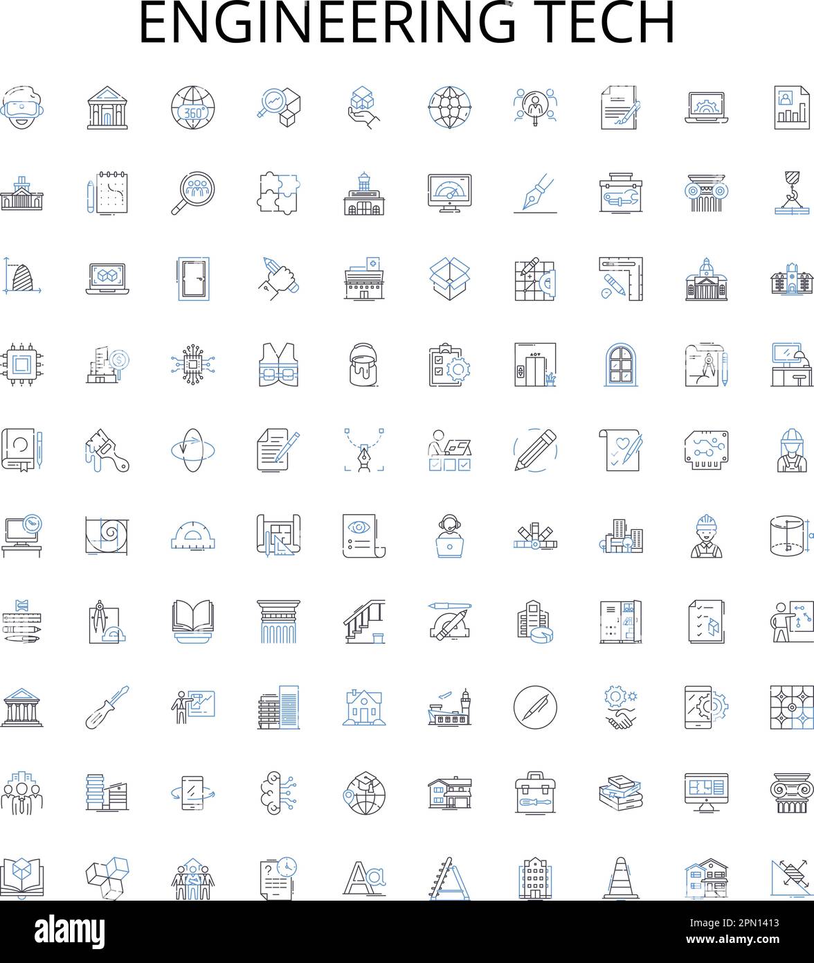 Collezione di icone per la progettazione tecnica. Ingegneria, tecnologia, innovazione, Meccanica, progettazione, Costruire, sviluppare il set di illustrazioni vettoriali Illustrazione Vettoriale