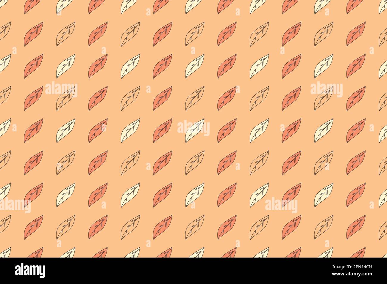 Autunno fatto a mano naturale arancio e foglie bianche modello diagonale su uno sfondo corallo, sfondo autunno, vettore di illustrazione Illustrazione Vettoriale