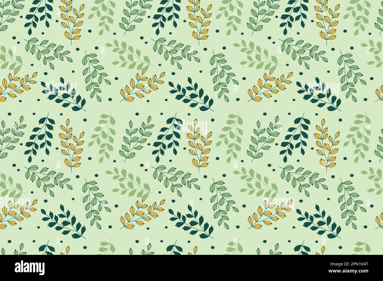 Carta da parati floreale di primavera e estate vettoriale con foglie minuscole. Sfondo botanico senza cuciture, disegni a mano. illustrazione vettoriale Illustrazione Vettoriale