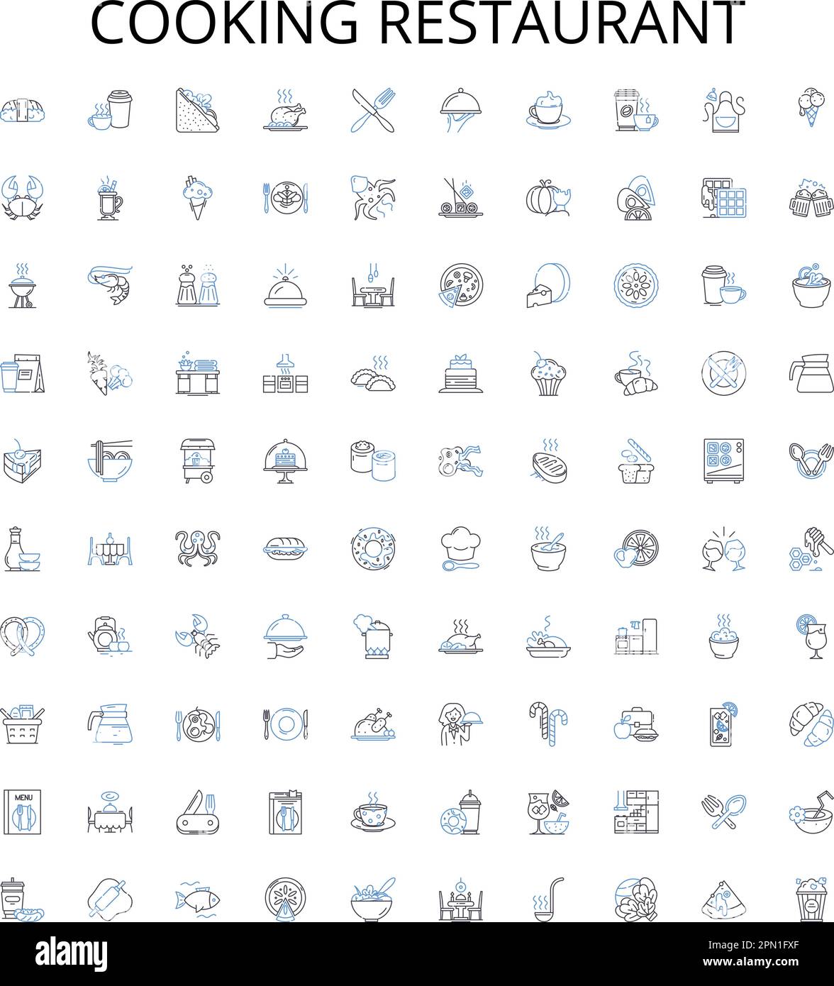 Cucina ristorante contorno icone collezione. cucina, ristorante, cucina, menu, ingredienti, ricette, set di illustrazioni vettoriali per la preparazione Illustrazione Vettoriale