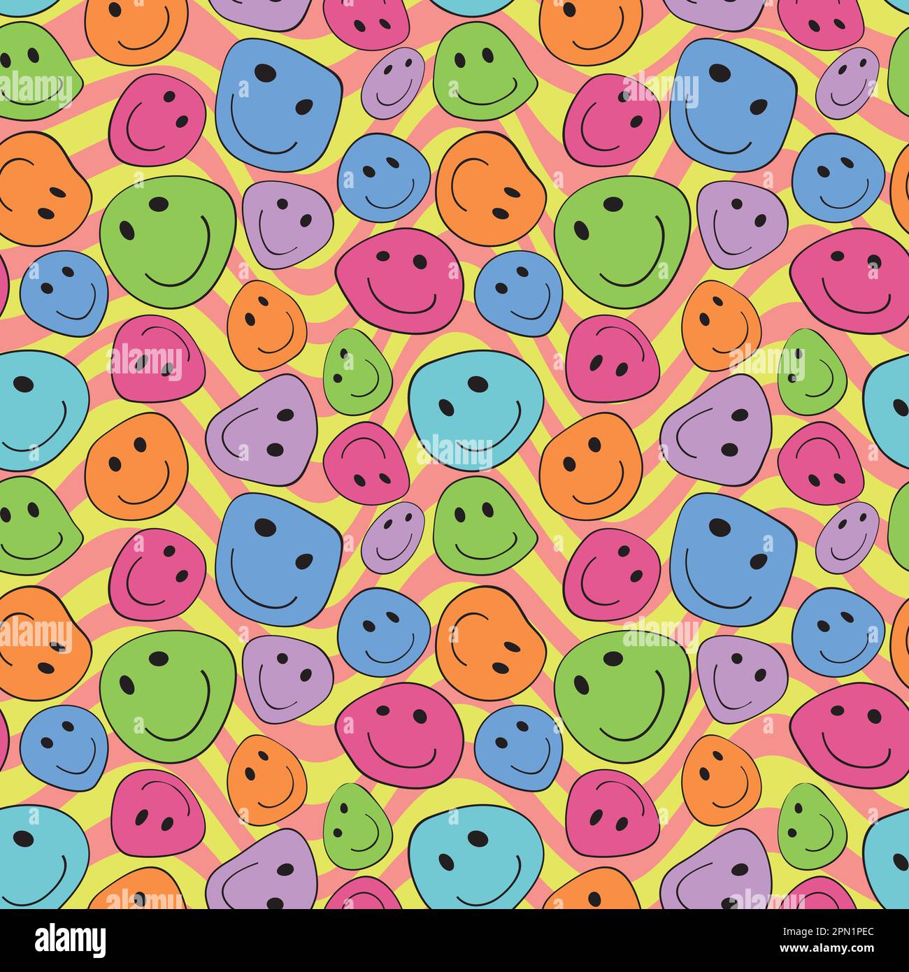 Ondulato colorato Smile Emoticons Psychedelic Pattern Illustrazione Vettoriale