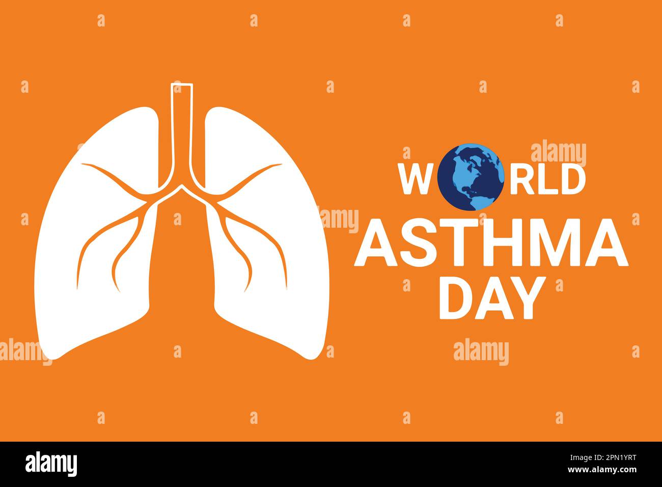 Concetto di Giornata Mondiale dell'Asma con polmoni e terra su sfondo arancione. Illustrazione vettoriale Illustrazione Vettoriale