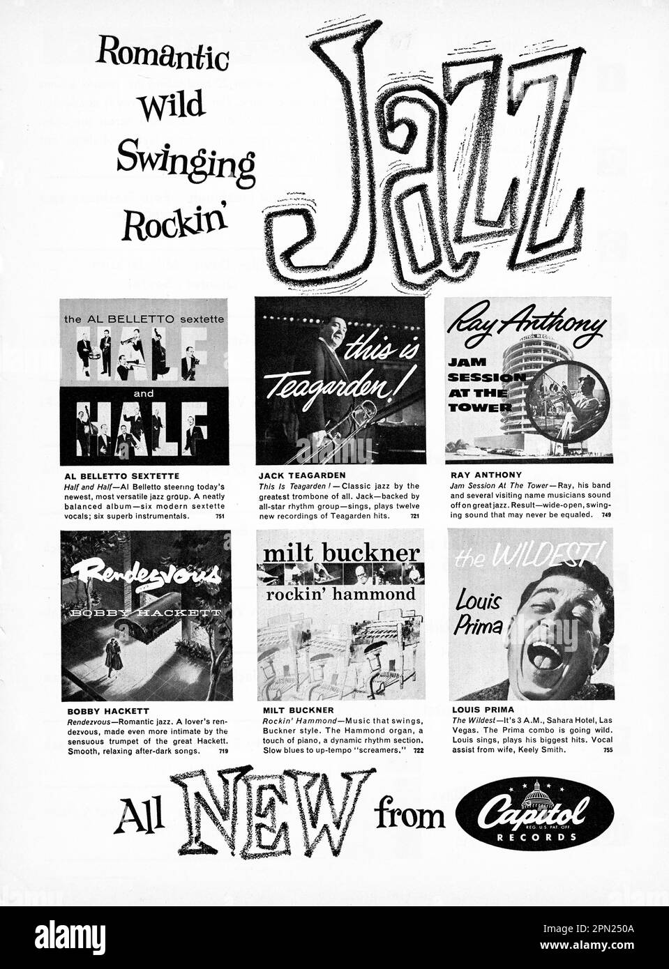 Una pubblicità di una rivista musicale dei primi anni del 1960s per dischi LP jazz del 6. Erano chiamati romantici, selvaggi, oscillanti e rockin'. Foto Stock