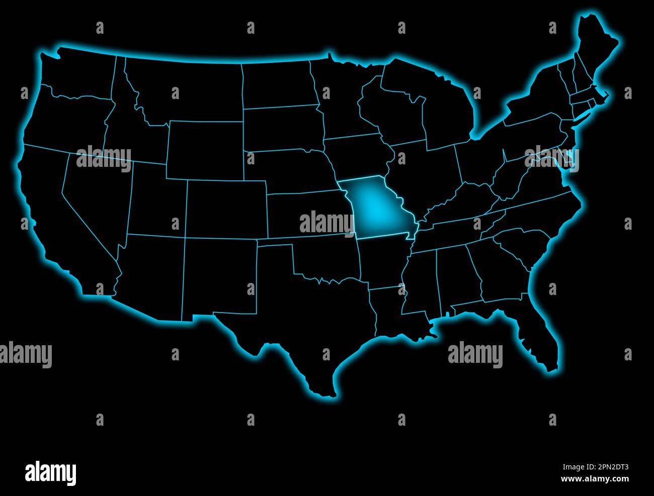 mappa del missouri design futuristico blu brillante Foto Stock