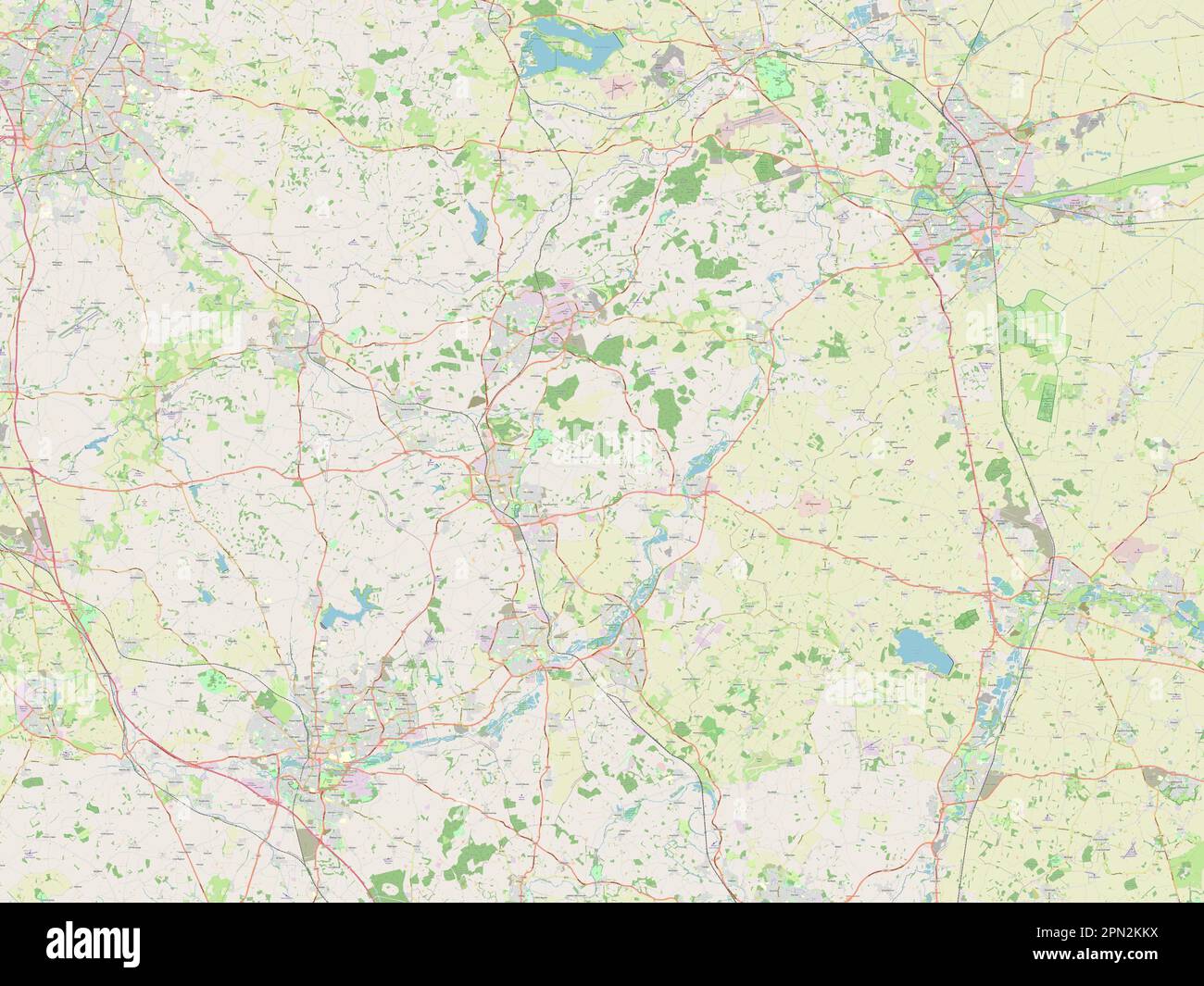 Northamptonshire settentrionale, autorità unitaria dell'Inghilterra - Gran Bretagna. Aprire la mappa stradale Foto Stock