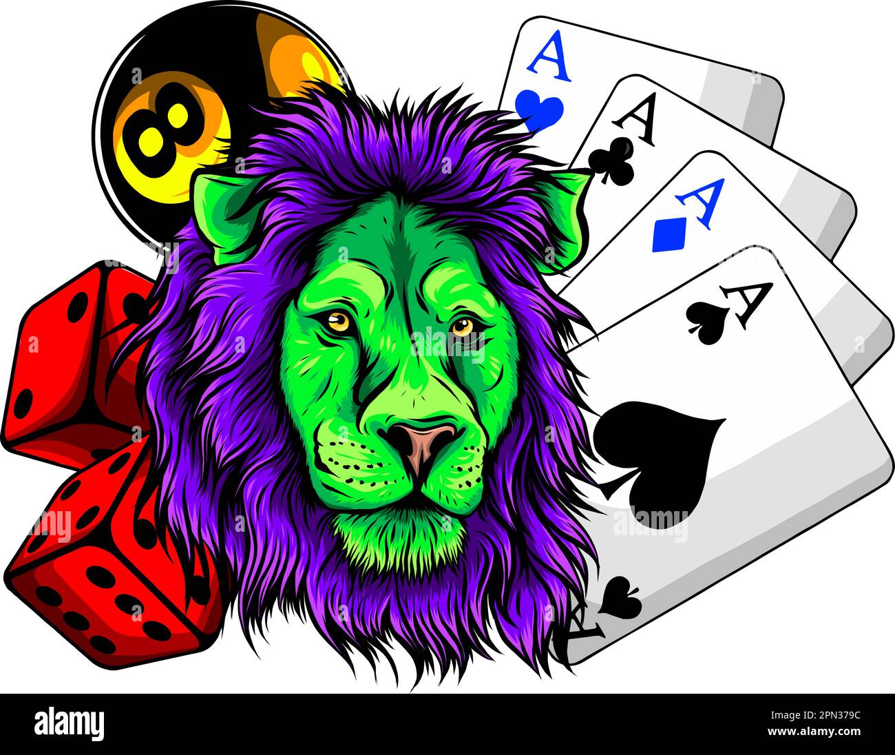 Illustrazione del vettore del tamplate del logo del casinò di Lion Bet su sfondo bianco Illustrazione Vettoriale