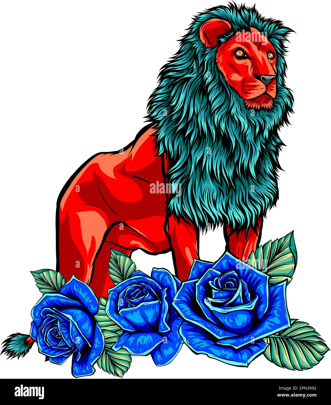 leone con fiori, grafica vettoriale illustrazione a colori su sfondo bianco  Immagine e Vettoriale - Alamy