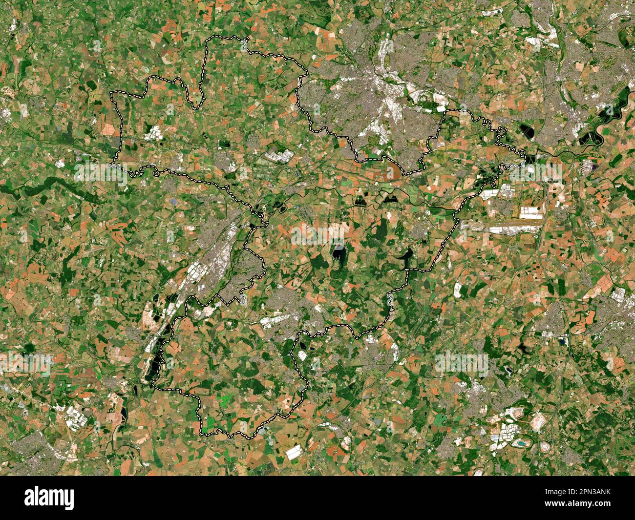 Derbyshire del Sud, distretto non metropolitano dell'Inghilterra - Gran Bretagna. Mappa satellitare a bassa risoluzione Foto Stock