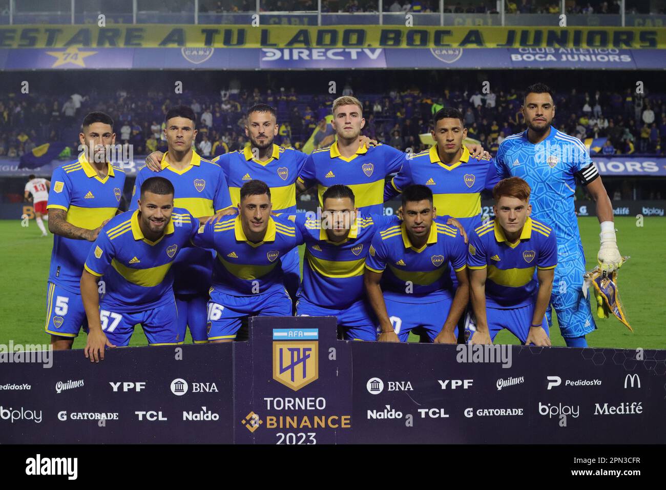 Buenos Aires, 15th Apr 2023, squadra di Boca Juniors prima della partita per il 12nd° round della Liga Profesional de Fútbol Binance Cup argentina Foto Stock