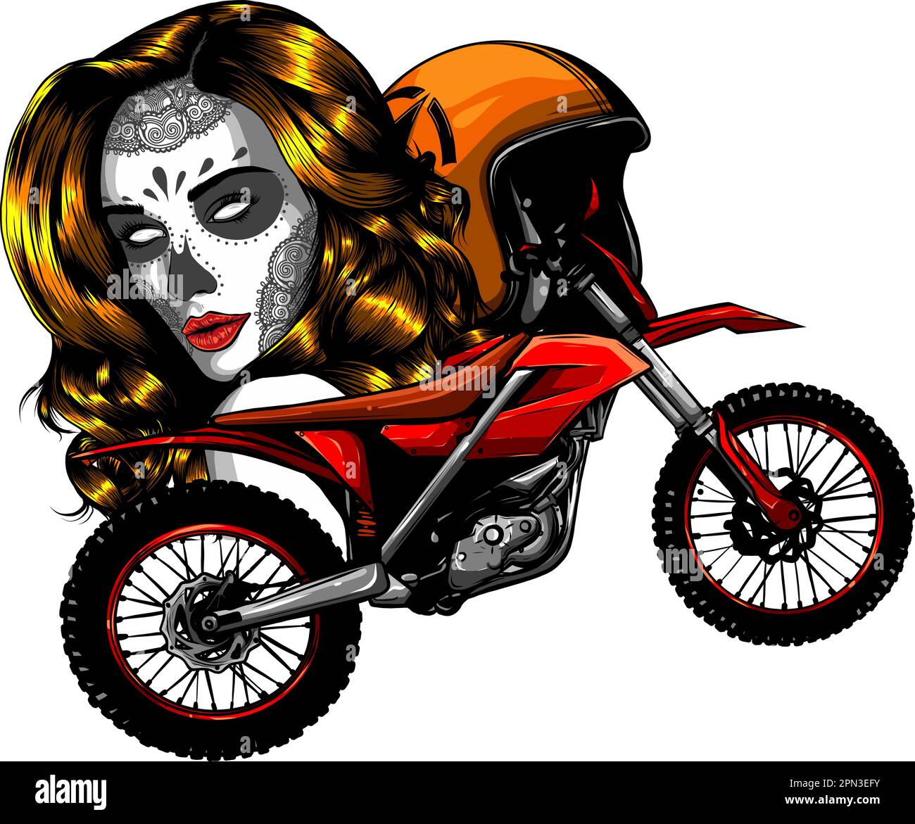 ragazza motocross disegno vettoriale illustrazione su sfondo bianco Illustrazione Vettoriale