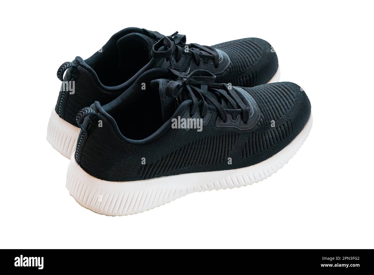 Usato sneaker trendy blu profondo con scarpe isolate su sfondo bianco con tracciato di ritaglio, vista ad angolo alto, primo piano, formato orizzontale. Foto Stock