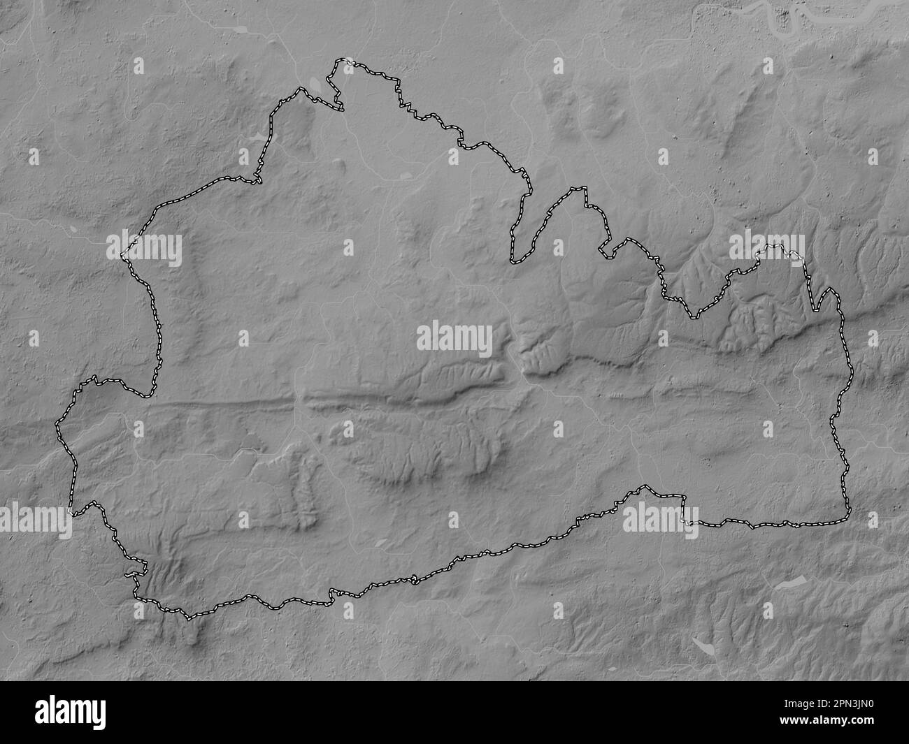 Surrey, contea amministrativa dell'Inghilterra - Gran Bretagna. Mappa in scala di grigi con laghi e fiumi Foto Stock