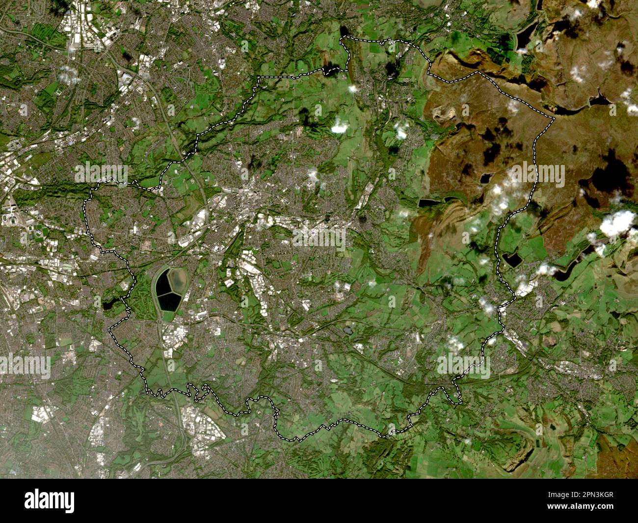 Tameside, distretto metropolitano dell'Inghilterra - Gran Bretagna. Mappa satellitare a bassa risoluzione Foto Stock