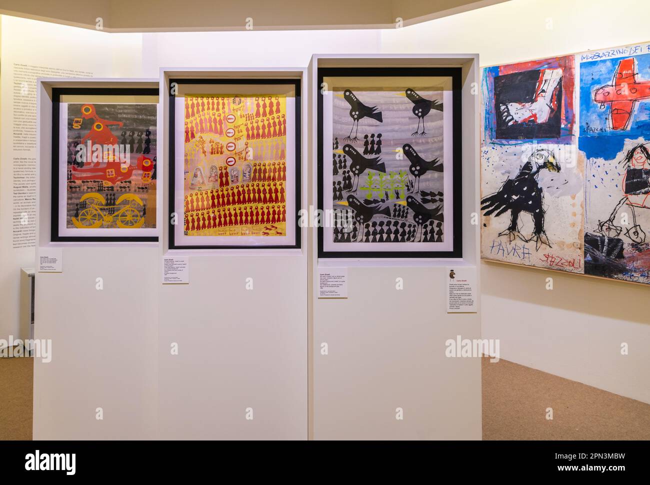 Dipinti dell'artista italiano Carlo Zinelli (1916-1974), 1964 , Reggio Emilia, italia - mostra 'l'arte inquieta' - Art Brut Foto Stock