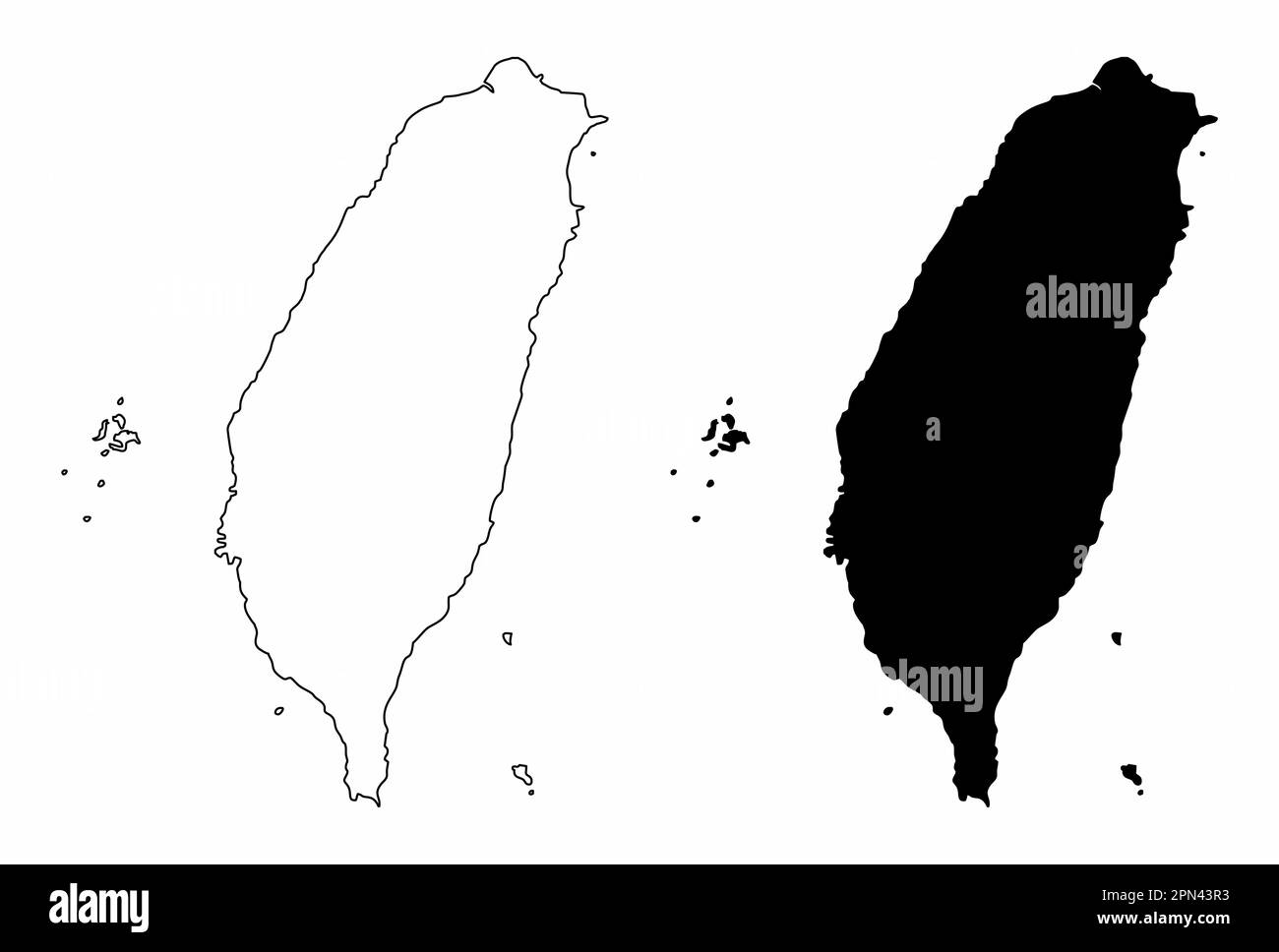 Mappe di contorno di Taiwan isolate su sfondo bianco Illustrazione Vettoriale