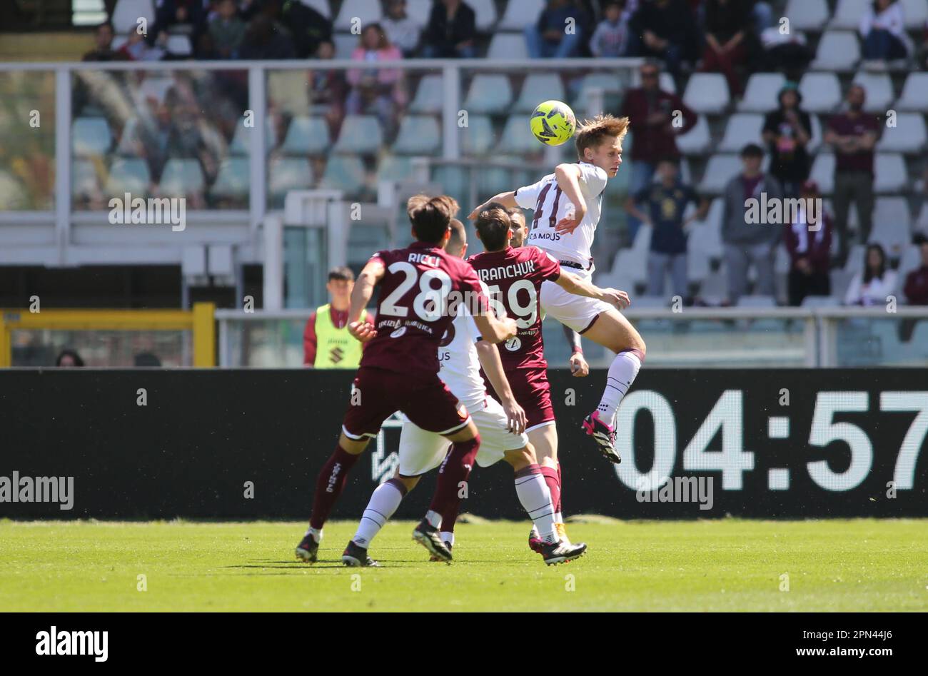 Torino, Italia. 16th Apr, 2023. Serie a italiana, Torino FC e US Salernitata 1919, allo Stadio Olimpico Grande Torino. Credit: Nderim Kaceli/Alamy Live News Foto Stock