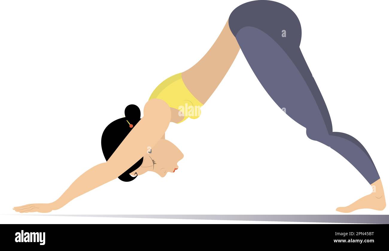 Giovane donna con lithe figura facendo sport o yoga esercizi isolati su bianco Illustrazione Vettoriale