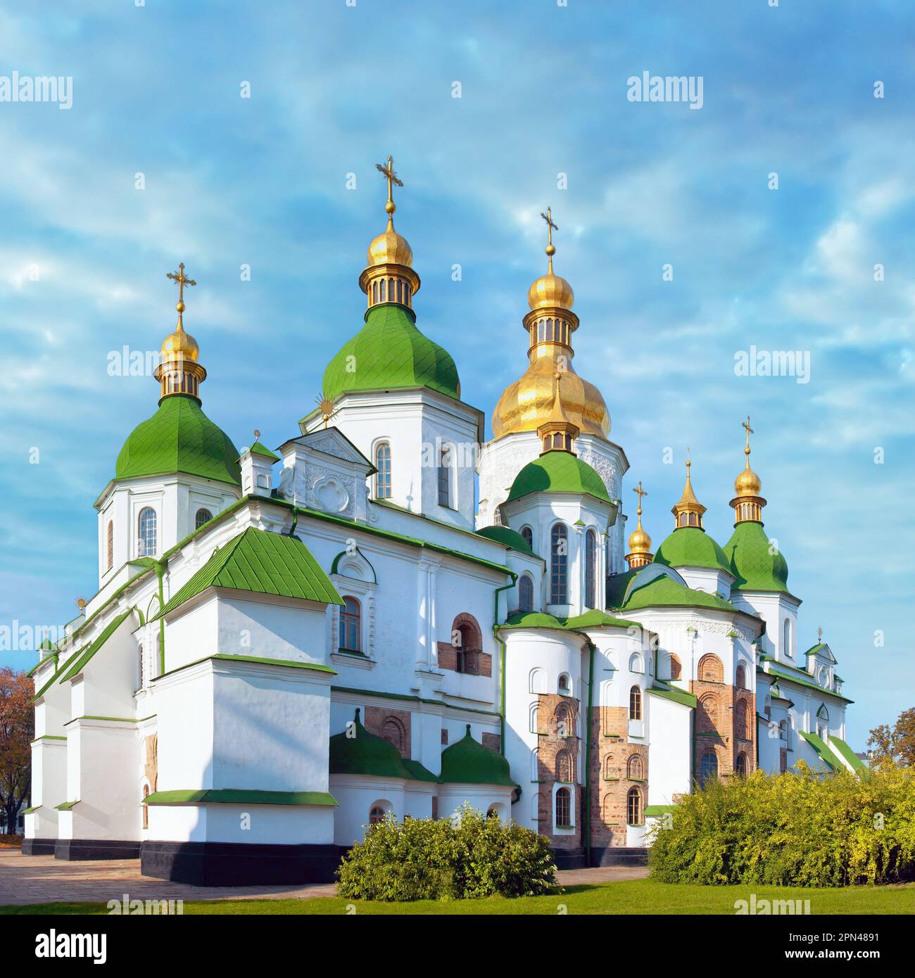 Mattina Santa Sophia Cathedral chiesa edificio vista. Centro di Kiev, Ucraina. Foto Stock