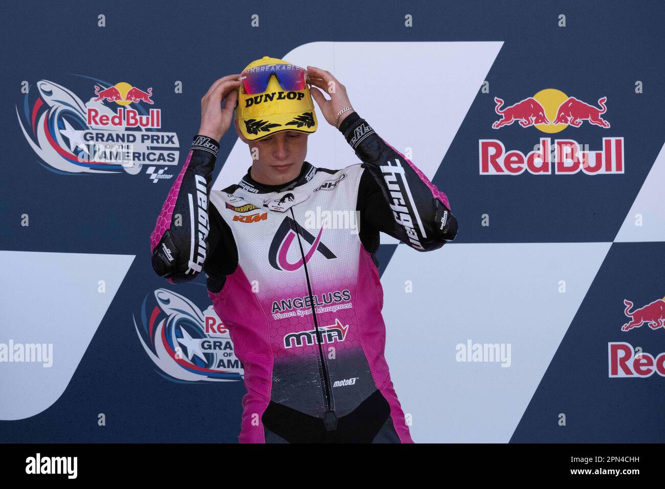 Le Americhe. 16th Apr, 2023. Ivan Ortola (48) vince Moto3 al Gran Premio della Red Bull delle Americhe, circuito delle Americhe. Austin, Texas. Mario Cantu/CSM/Alamy Live News Foto Stock