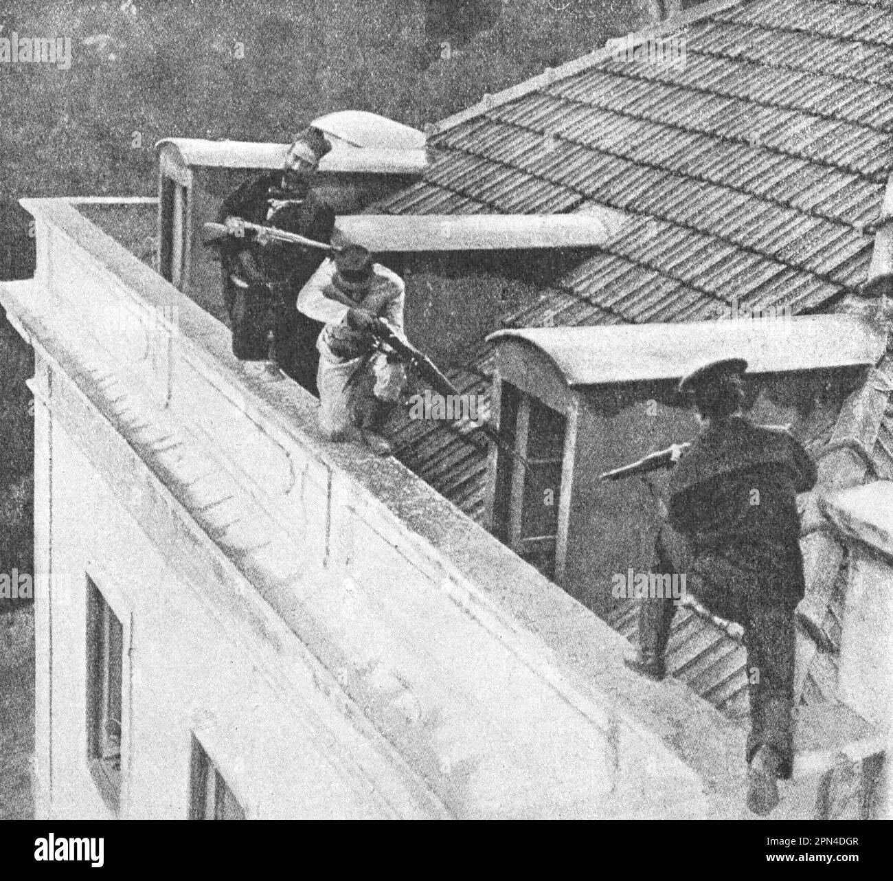 Schermaglia a Lisbona durante la rivoluzione in Portogallo. Foto dal 1910. Foto Stock