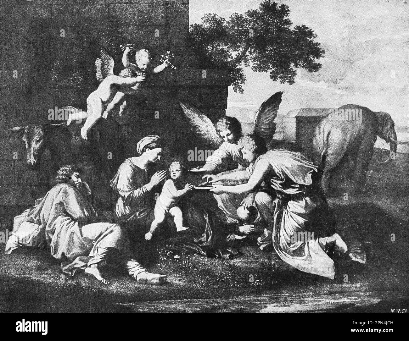 Riposo durante la loro fuga in Egitto, Vangelo di Matteo, Capitolo 2, versetti:13–23, bibbia, Nuovo Testamento, illustrazione storica 1890 Foto Stock