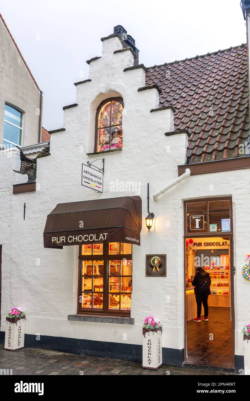 Pur Chocolat Artisanale Chocolatier, Walstraat, Brugge (Bruges), Provincia delle Fiandre Occidentali, Regione Fiamminga, Belgio Foto Stock