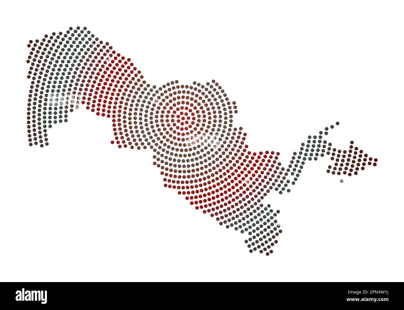 Mappa punteggiata dell'Uzbekistan. Forma in stile digitale dell'Uzbekistan. Icona tecnologica del paese con punti graduati. Eccellente illustrazione vettoriale. Illustrazione Vettoriale