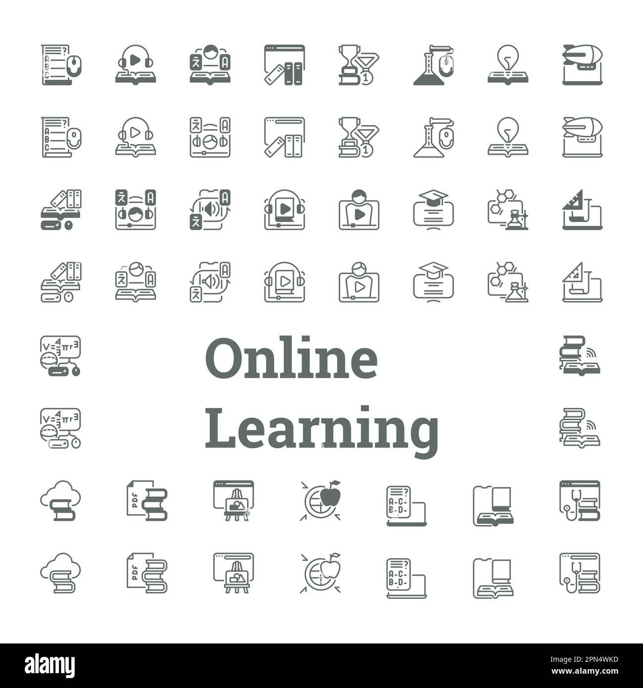 Nozioni di base sull'apprendimento online: Set di icone Illustrazione Vettoriale