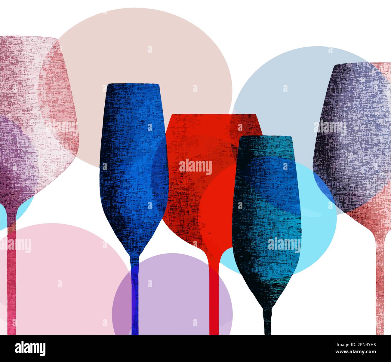 In questa illustrazione vettoriale di sfondo si vedono bicchieri da vino con una tessitura simile a quella di un tessuto. Illustrazione Vettoriale