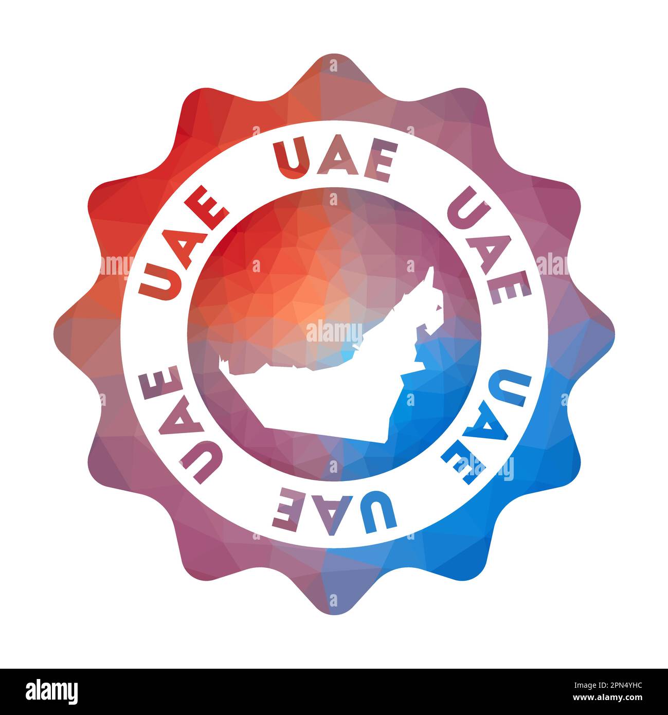 Logo basso in poliestere degli Emirati Arabi Uniti. Colorato logo da viaggio del paese in stile geometrico. Illustrazione Vettoriale