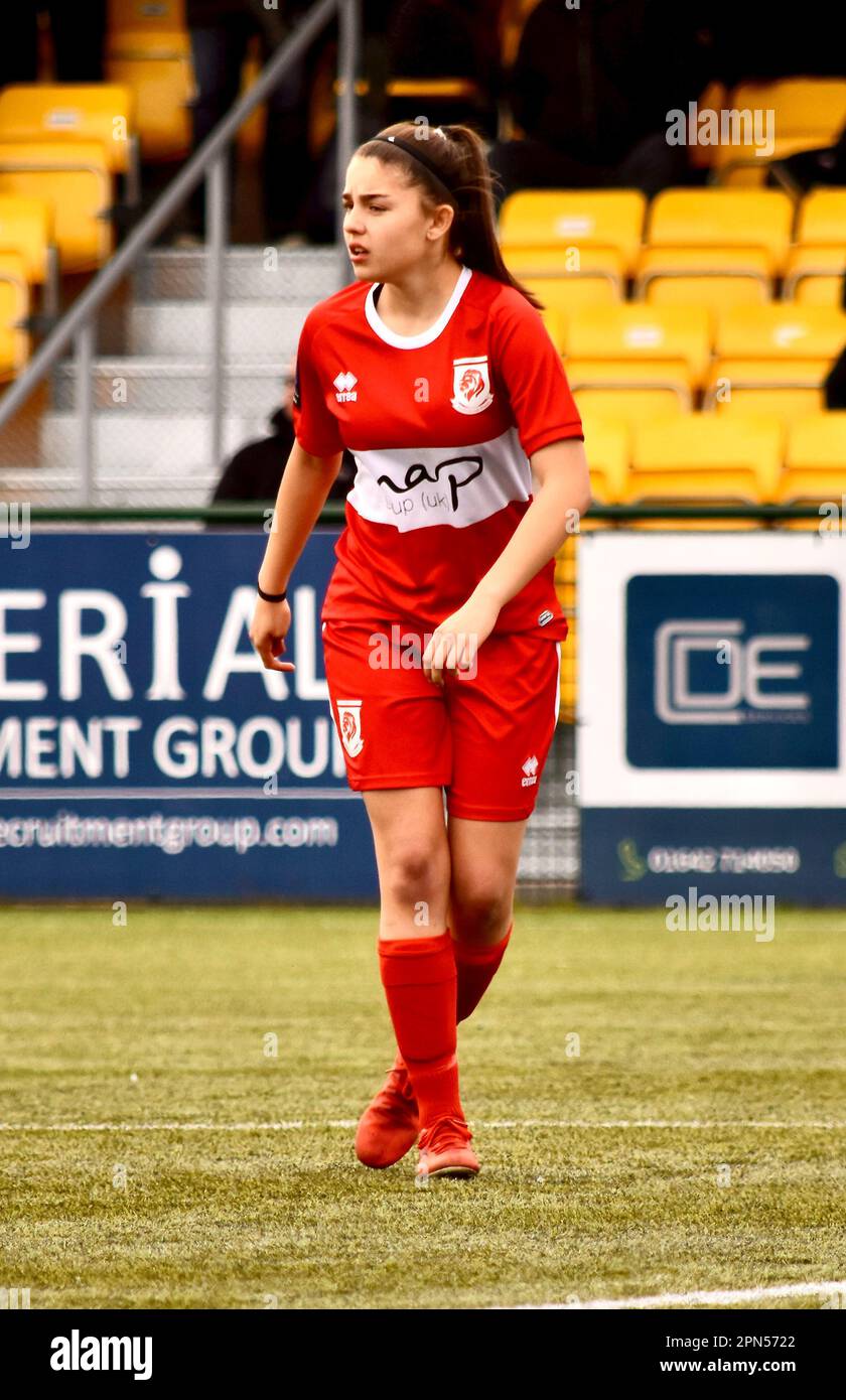 Teesside, Regno Unito. 16 Apr 2023. Gli Amber Rodgers di Middlesbrough, nella foto del Middlesbrough Women FC, hanno giocato al Barnsley Women’s FC nella fa Women’s National League Division One North. I visitatori hanno vinto 0-2 dollari al Map Group UK Stadium di Stockton-on-Tees nonostante la buona performance dal lato domestico. Credit: Teesside Snapper/Alamy Live News Foto Stock