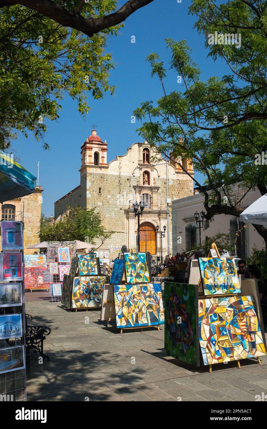 Dipinti in vendita, centro storico, Oaxaca Messico Foto Stock