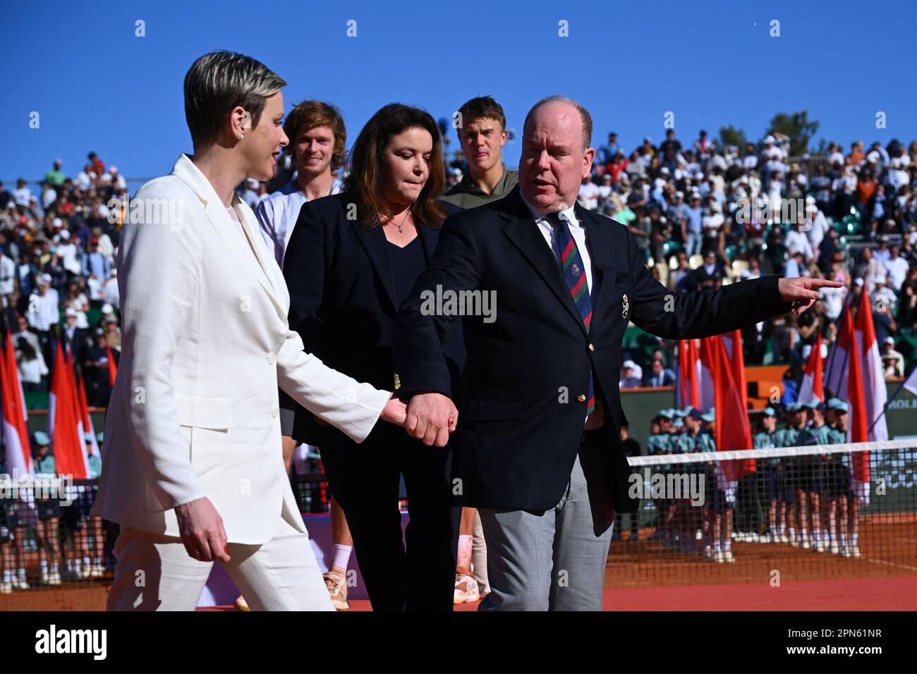 Monaco, Monaco. 16th Apr, 2023. NESSUN TABLOID - il Principe Alberto II di Monaco e la Principessa Charlene di Monaco alla finale del Monaco Rolex Masters a Monte Carlo, il 16 aprile 2023. Foto di Corinne Dubreuil/ABACAPRESS.COM Credit: Abaca Press/Alamy Live News Foto Stock