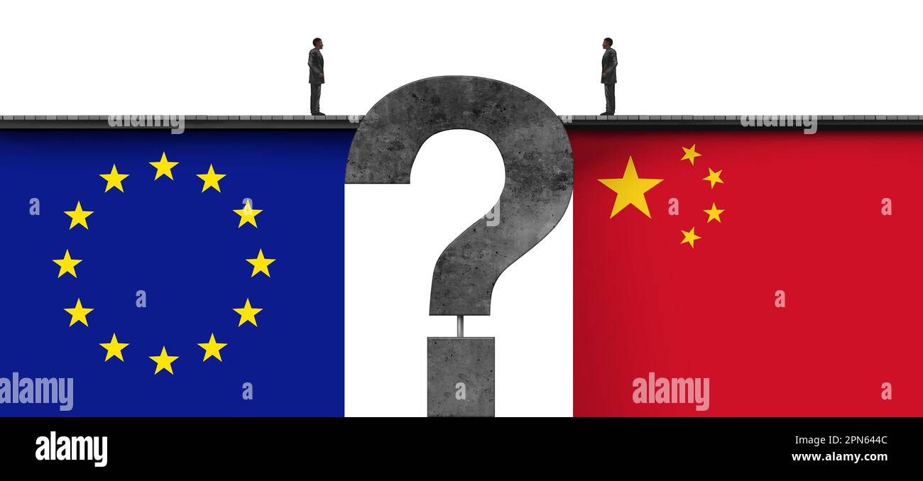 Cina l'Unione europea pone domande e incertezza geopolitica per il commercio dell'UE e per l'Europa conflitto politico come due partner globali come europei e cinesi Foto Stock