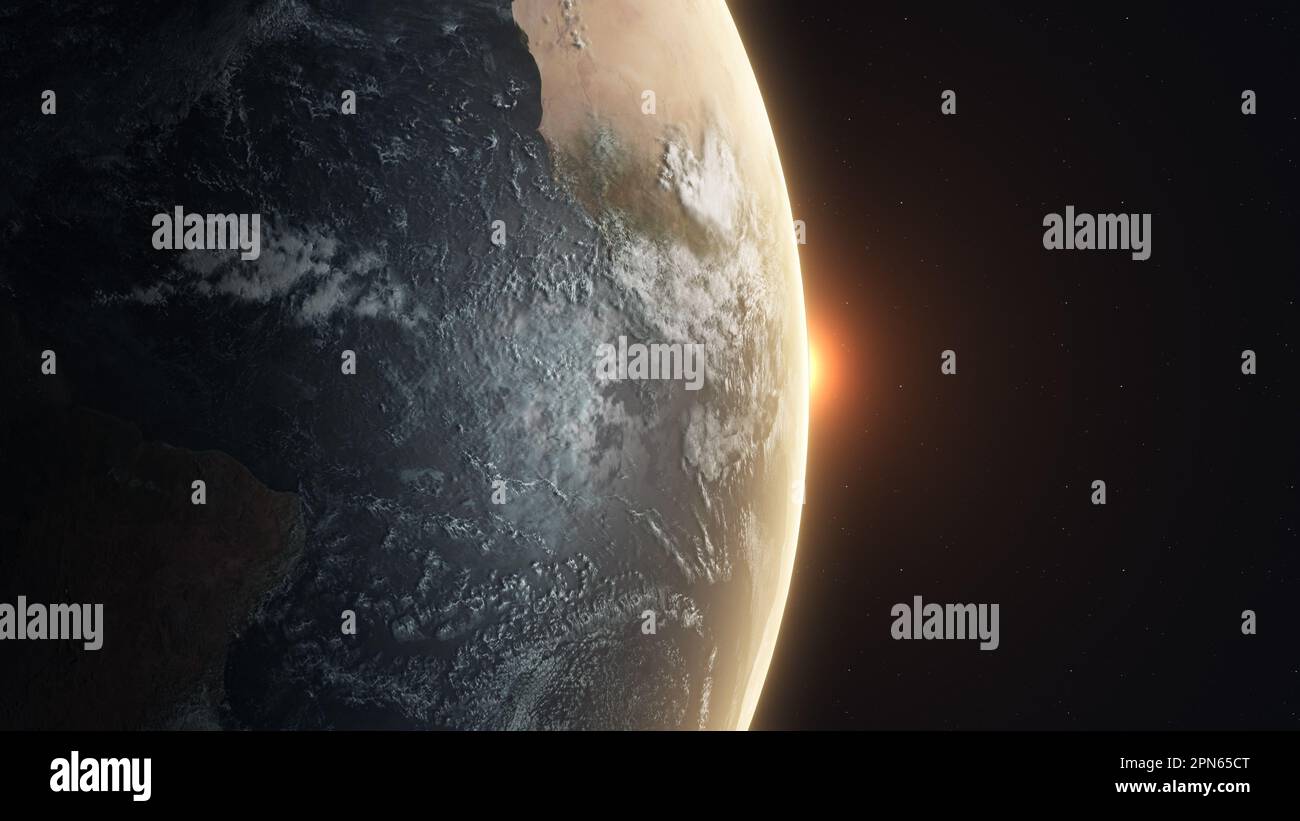 Terra realistica con l'alba dallo spazio Foto Stock
