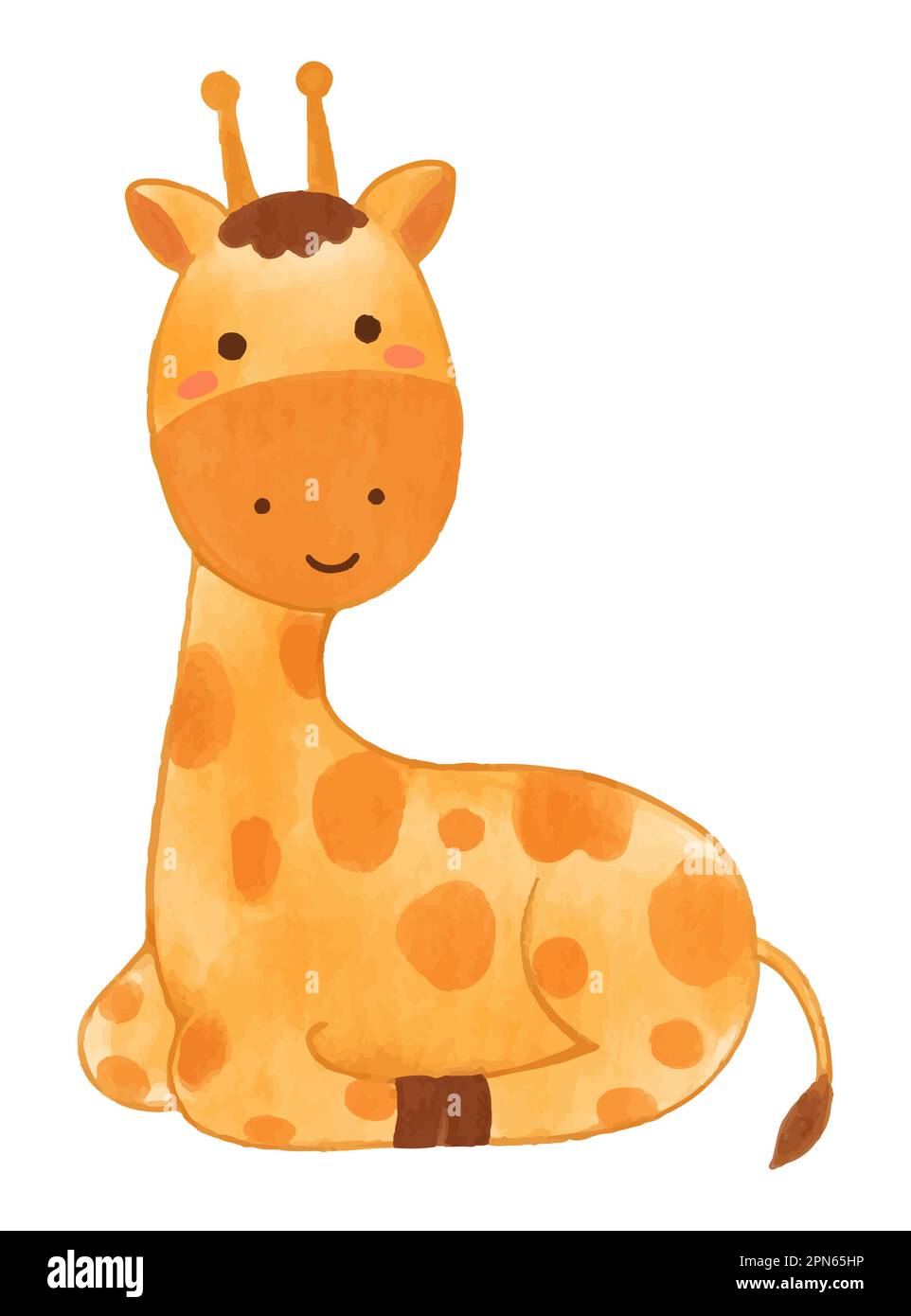 Giraffa . Disegno di vernice di acquerello . Carino animal personaggio cartone animato . Posizione seduta . Vettore . Illustrazione Vettoriale