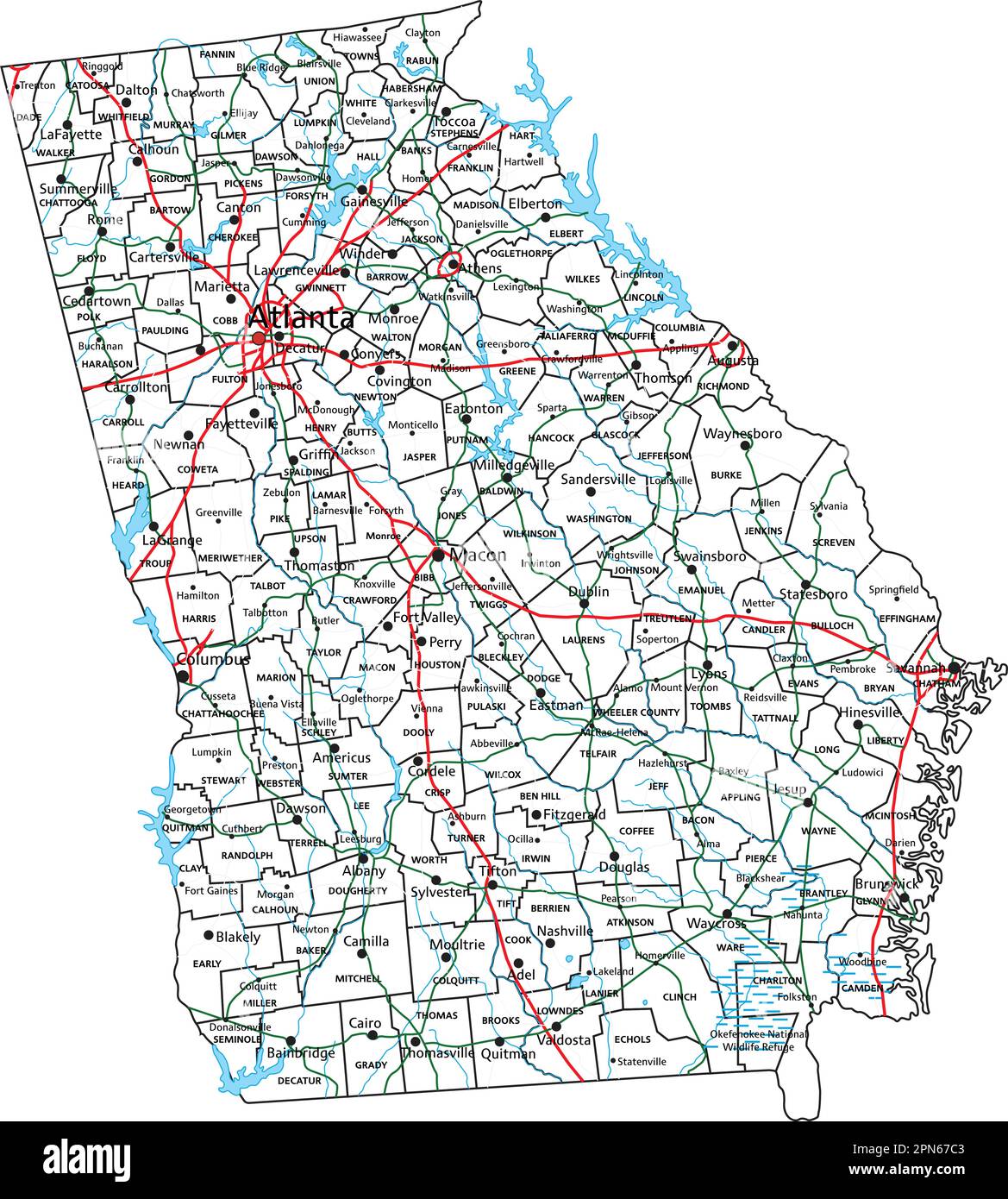 Mappa stradale e autostradale della Georgia. Illustrazione vettoriale. Illustrazione Vettoriale