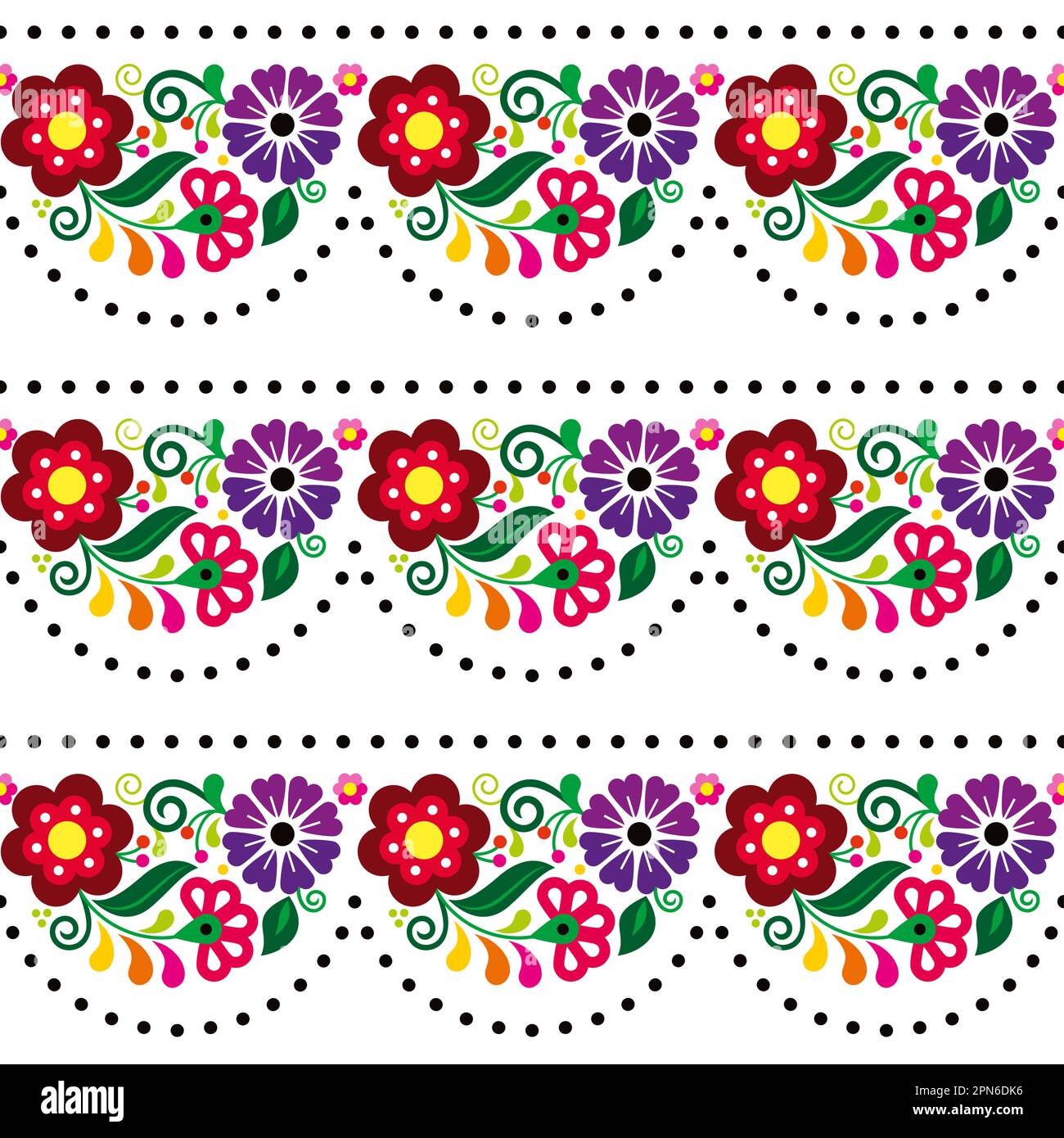 Motivo vettoriale senza cuciture floreale messicano con stampa in tessuto retrò o tessuto ispirato ai tradizionali ricami del Messico Illustrazione Vettoriale
