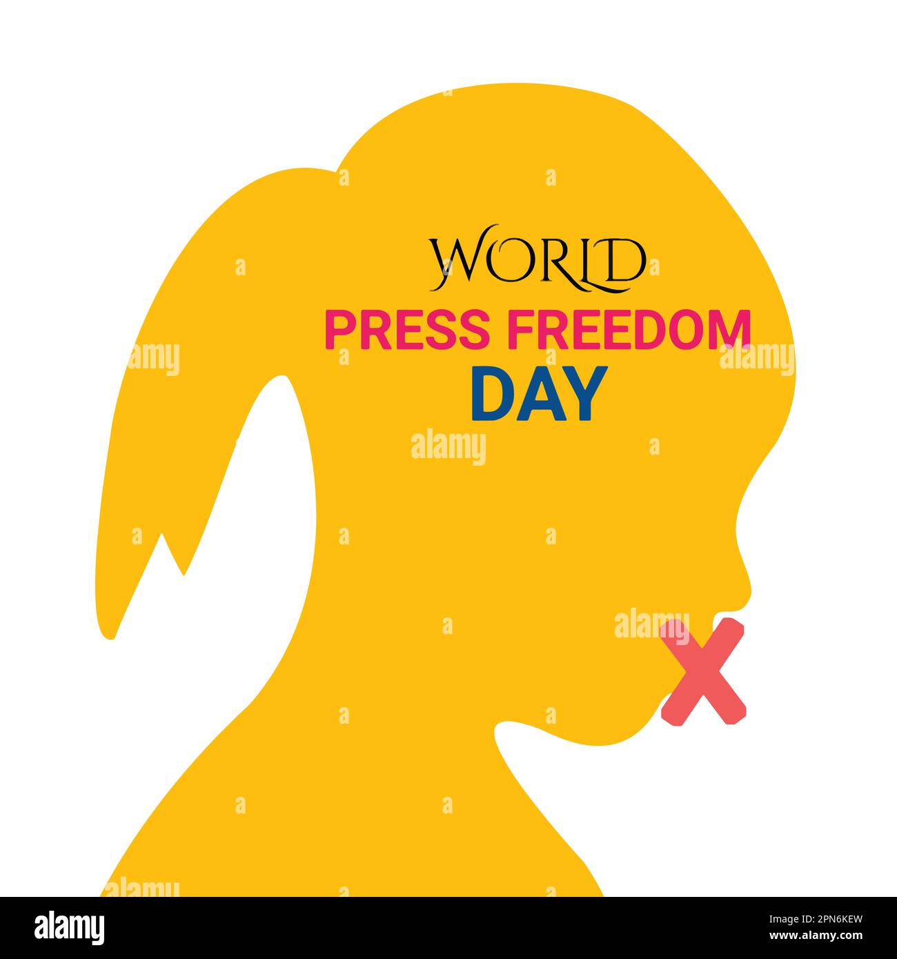 Giornata mondiale della libertà di stampa. Profilo di una testa femmina con una croce rossa. Adatto per biglietti d'auguri, poster e striscioni. Illustrazioni vettoriali Illustrazione Vettoriale