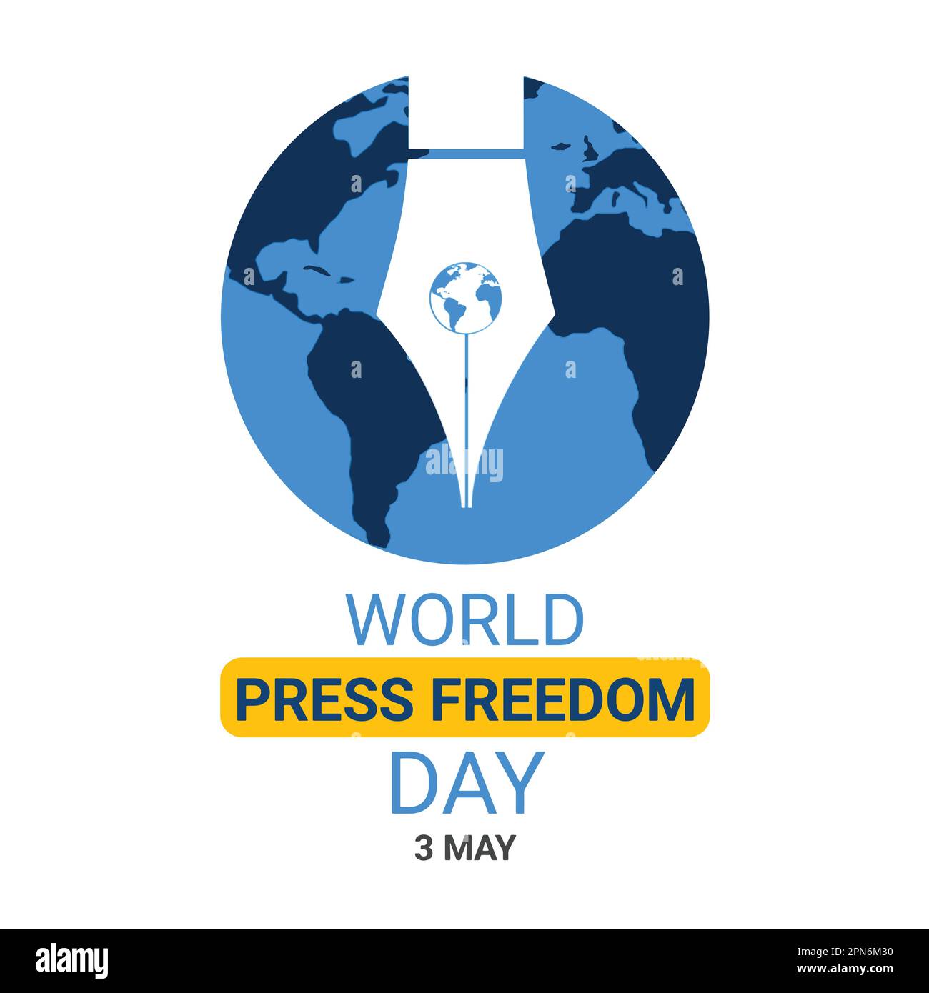 Giornata mondiale della libertà di stampa. 3 maggio. Adatto per biglietti d'auguri, poster e striscioni. Illustrazione vettoriale con mappa del mondo in piano Illustrazione Vettoriale