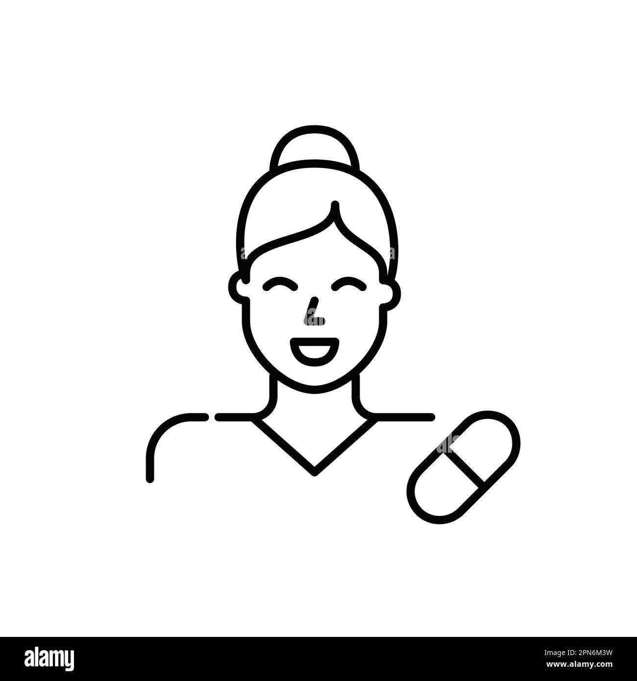Donna farmacista. Ragazza in uniforme con il simbolo della pillola capsula. Pixel Perfect, icona del tratto modificabile Illustrazione Vettoriale